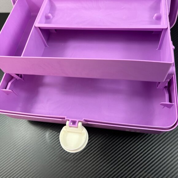 Vintage Caboodles Purple Plastic Tiered  Makeup Travel Case Organizer w/ Mirror - Picture 10 of 14